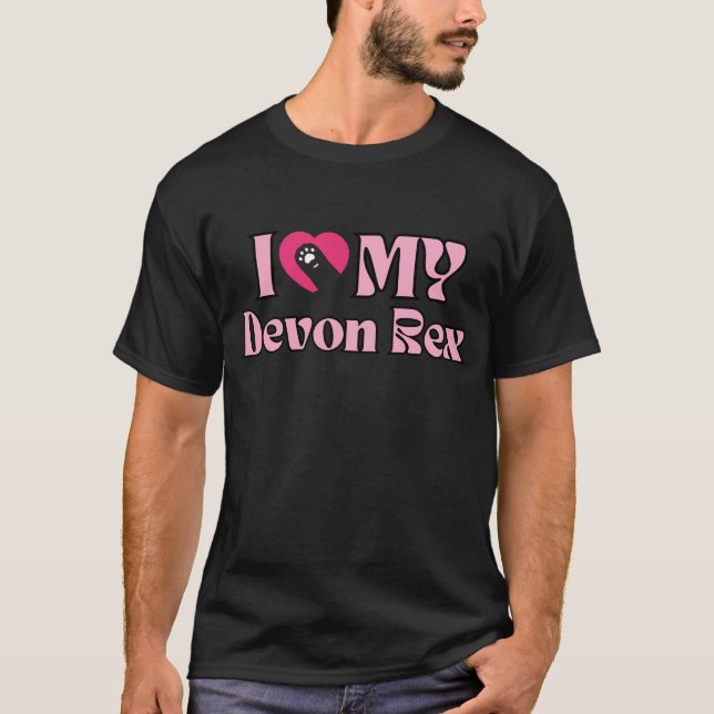 T-shirt J'Aime Mon Devon Rex Cute Rose Coeur Chat Paw (Devant)