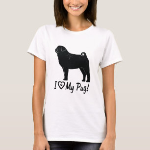 T-shirt J'aime mon empreinte de patte de carlin à un coeu