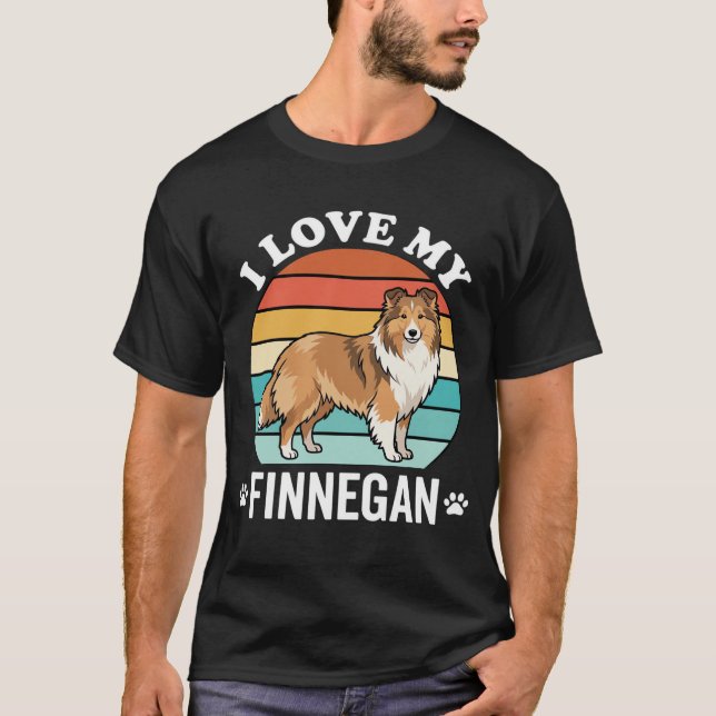 T-shirt J'aime mon Finnegan Sheltie Retro Sunset (Devant)