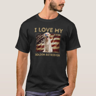 T-shirt J'aime mon Golden Retriever Papa Maman Drapeau amé