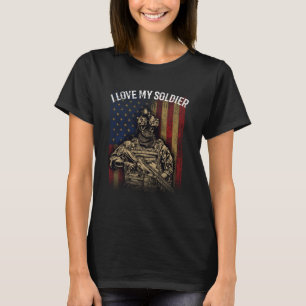 T-shirt J'aime mon héros soldat liberté fière famille mili