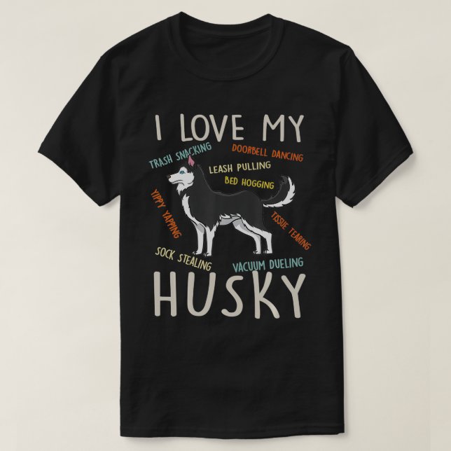 T-shirt J'Aime Mon Husky Chien Maman Papa Drôle Mignonne C (Design devant)