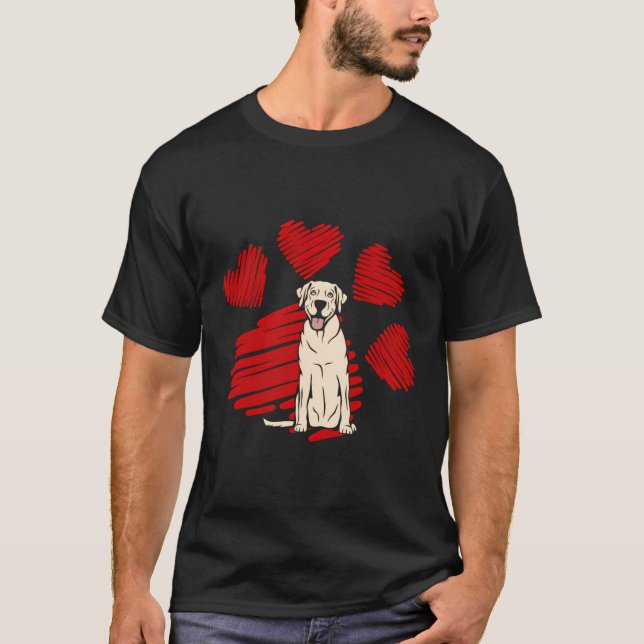 T-shirt J'Aime Mon Labrador Jaune Chien Paw Coeur Valentin (Devant)
