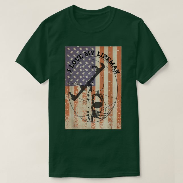 T-shirt J'AIME MON LINEMAN + American Flag Linesman épouse (Design devant)