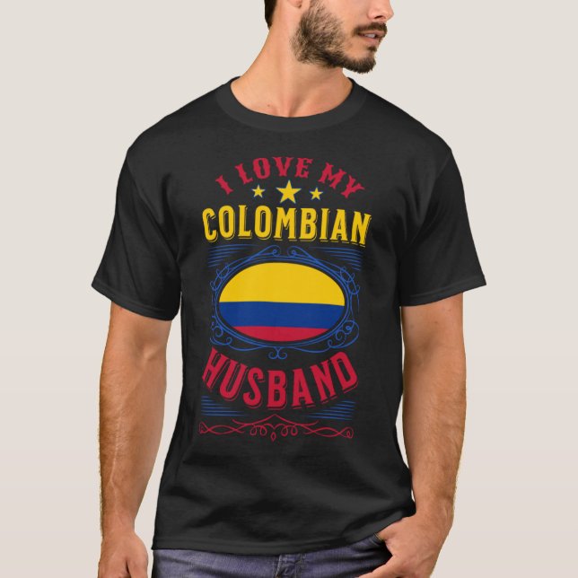 T-shirt J'aime mon mari colombien (Devant)