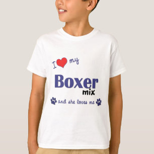 T-shirt J'aime mon mélange de boxeur (le chien femelle)