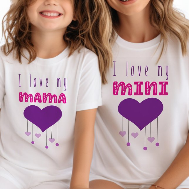 T-shirt J'aime mon mini coeur brillant qui correspond à ma (Mommy and Me tees with love heart design .. mom and kid shirts sold separately)