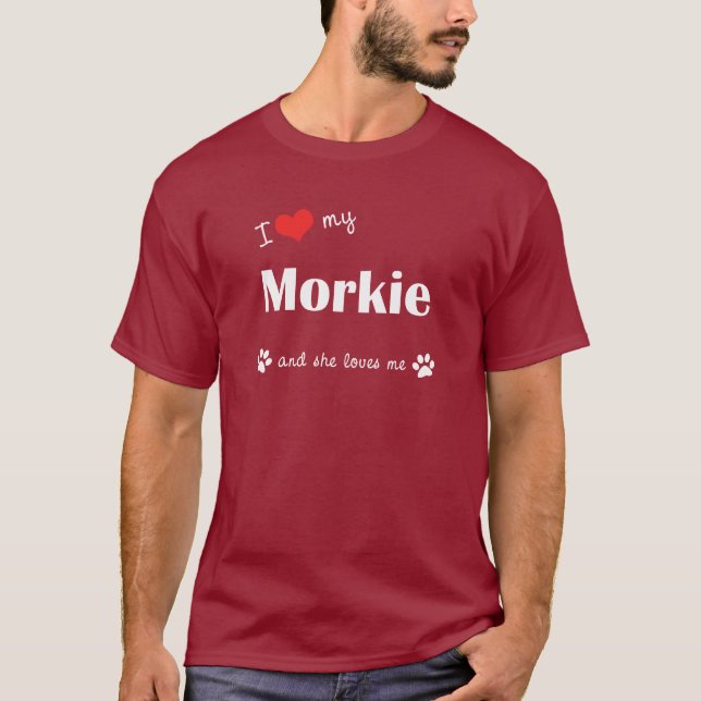 T-shirt J'aime mon Morkie (le chien femelle) (Devant)