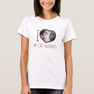 T-shirt J'aime mon nom de chat personnalisé photo coeur T-