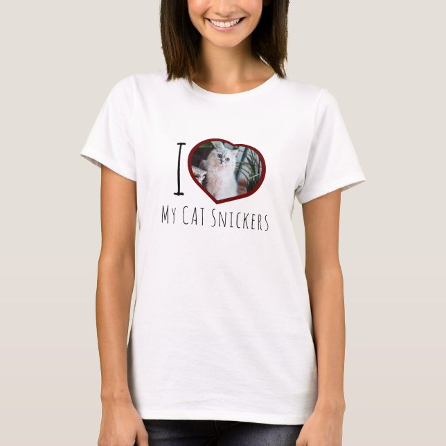 T-shirt J'aime mon nom de chat personnalisé photo coeur T- (Devant)