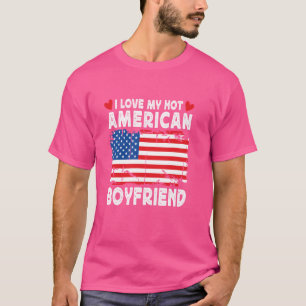 T-shirt J'aime mon petit ami américain chaud couple drapea