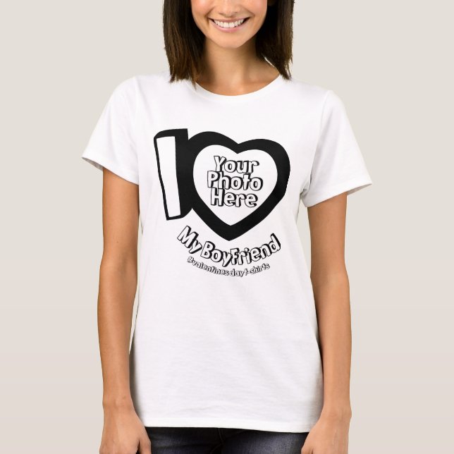 T-shirt J'aime Mon petit ami avec Valentines Photo Noir (Devant)