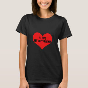 T-shirt J'aime mon petit ami garçon ami rouge coeur noir