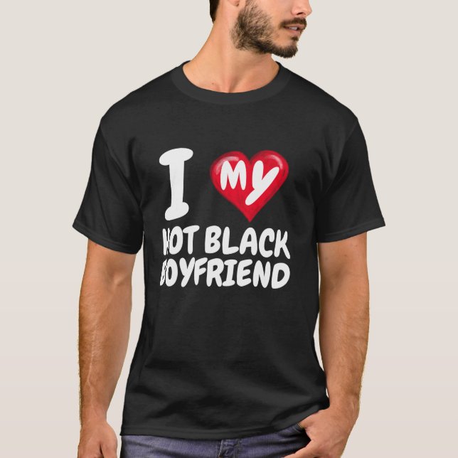 T-shirt J'aime mon petit ami noir chaud I Red Heart BF Val (Devant)
