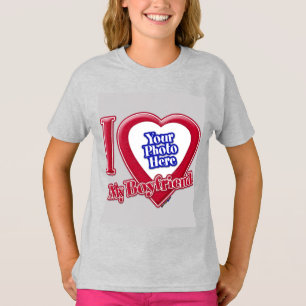 T-shirt J'aime mon petit ami Photo Cœur rouge Gris
