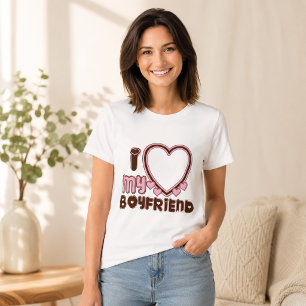 T-shirt J'aime mon petit ami Photo personnalisée Cœur Brun