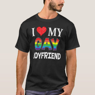 T-shirt J'Aime Mon Petit Amis Gay Lgbt Lesbian Rainbow Fiè