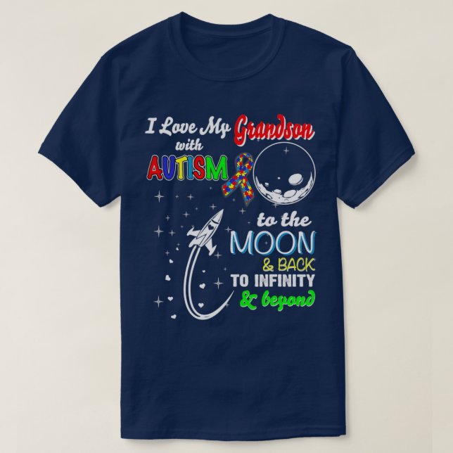 T-shirt J'Aime Mon Petit-Fils Avec Autisme Sur La Lune Et (Design devant)