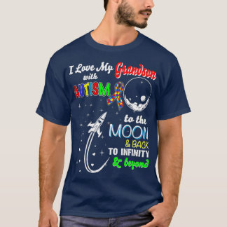 T-shirt J'Aime Mon Petit-Fils Avec Autisme Sur La Lune Et