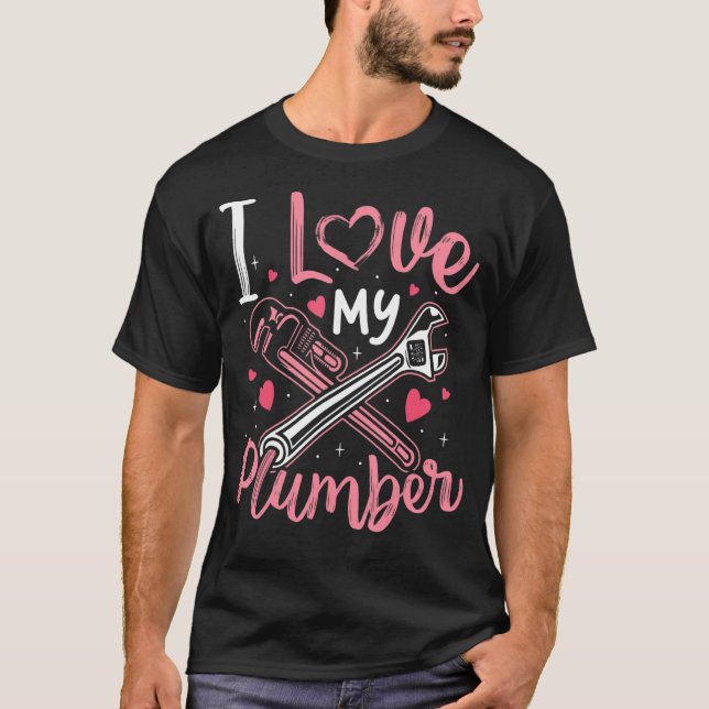 T-shirt J'Aime Mon Plumber Plumber Femme Femmes Filles (Devant)