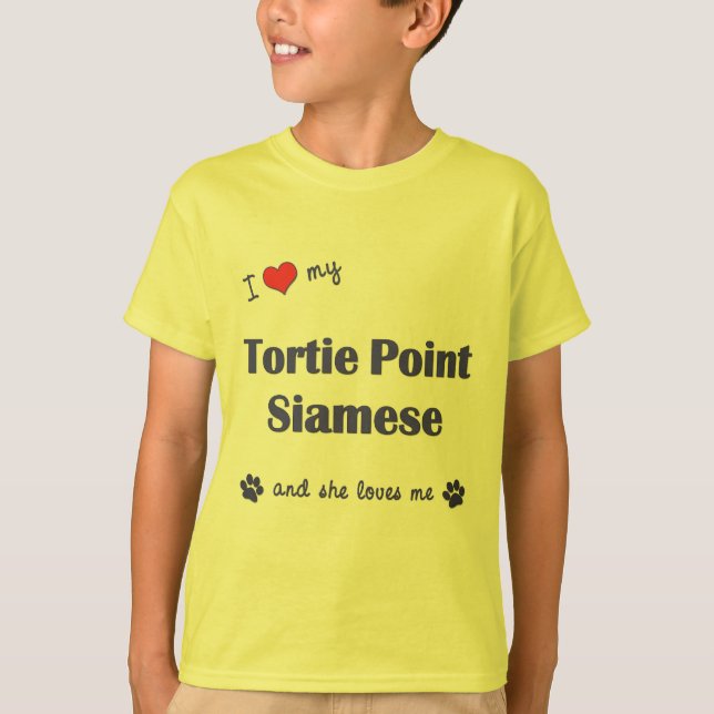 T-shirt J'aime mon point de Tortie siamois (le chat (Devant)