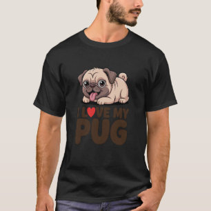T-shirt J'aime mon Pug Chien Mignon Couché Drôle de Pug Ma