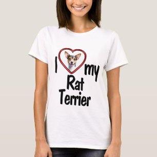 T-shirt J'aime mon Rat Terrier - Photo de chien Red Heart