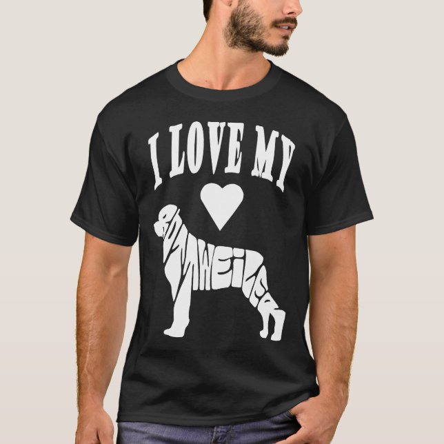 T-shirt J'Aime Mon Rottweiler Pour Chien Maman Et Papa Amo (Devant)