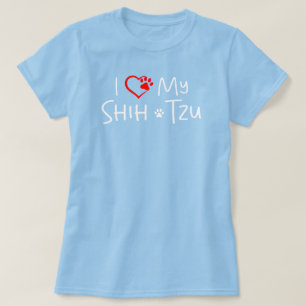 T-shirt J'aime mon Shih Tzu Bébé Patte Cœur Rouge Chien Bl