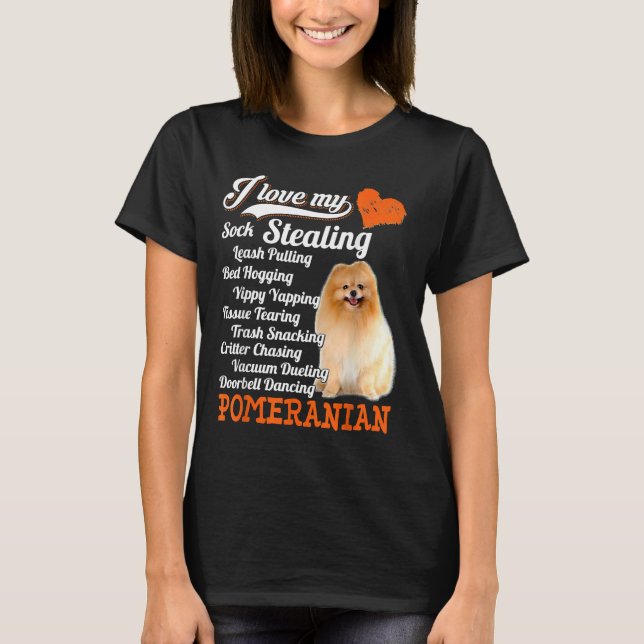 T-shirt J'Aime Mon Sock Voler Leash Pulling Pomeranian F (Devant)