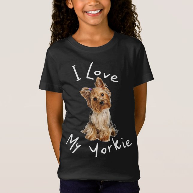 T-Shirt J'Aime Mon Yorkie Hommes Femmes Chiens Enfants Idé (Devant)