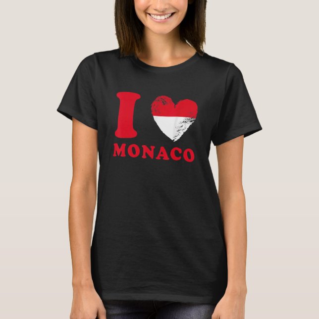 T-shirt J'aime Monaco   Drapeau en forme de cœur Monaco (Devant)