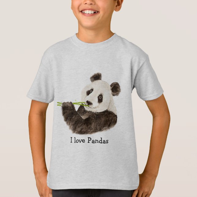 T-shirt J'aime Pandas Ours Asiatique, Aquarelle Animal (Devant)