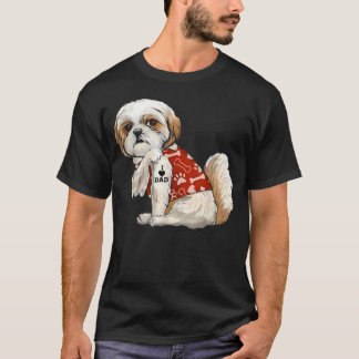 T-shirt J'aime Papa Tatouage Shih Tzu Papa Drôle Fête des
