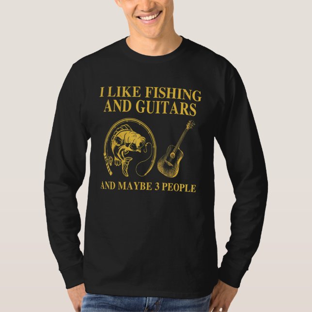 T-shirt J'Aime Pêcher Et Guitares Et Peut-Être 3 Personnes (Devant)