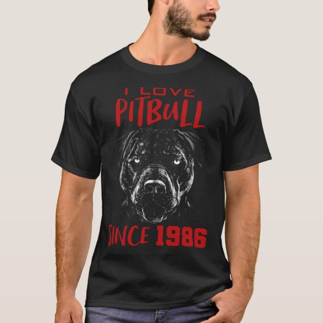 T-shirt J'aime pitbull depuis 1986 (Devant)