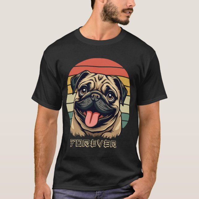 T-shirt J'aime Pug pour toujours � Conception de mignon Pu (Devant)