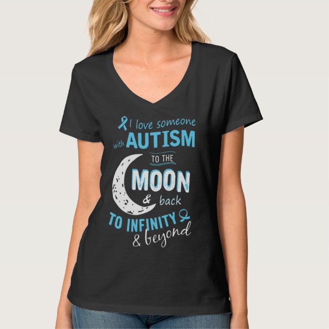 T-shirt J'Aime Quelqu'Un Avec L'Autisme Sur La Lune Et De  (Devant)