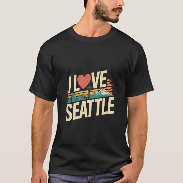 T-shirt J'aime Seattle Space Needle Mountain View (Devant)