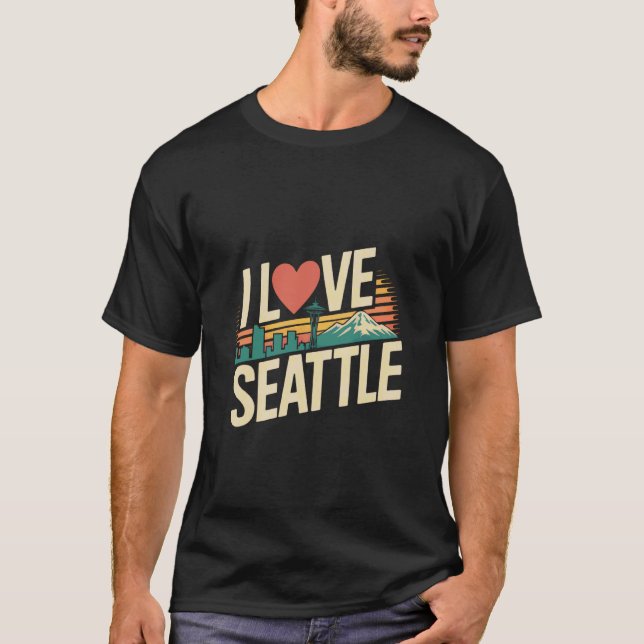 T-shirt J'aime Seattle Space Needle Mountain View (Devant)