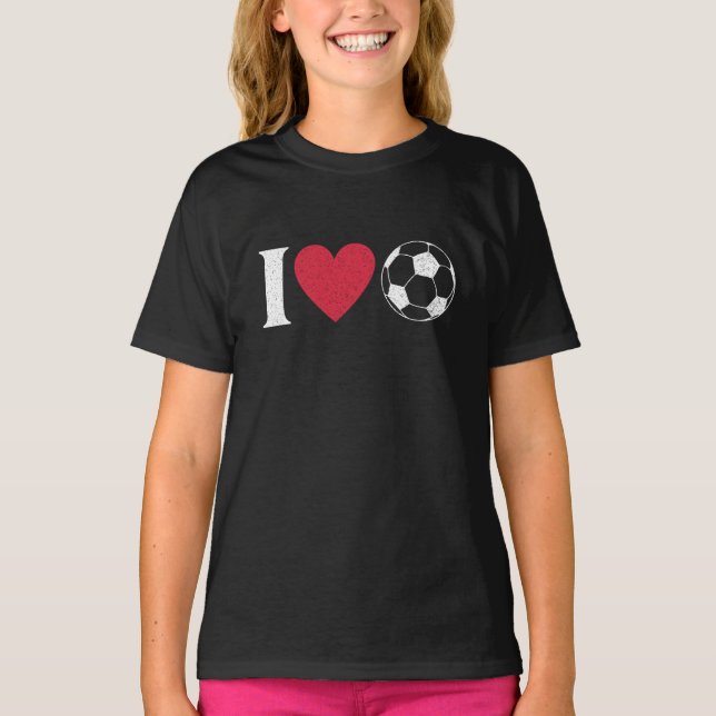 T-shirt J'aime soccer rétro amateur de football de coeur (Devant)