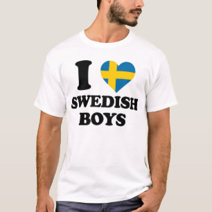T-shirt J'aime Swedish Boys Fun Swedish Flag Heart Design