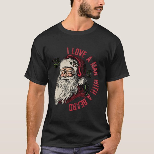 T-shirt J'Aime Un Avec Une Barbe Père Noël (Devant)