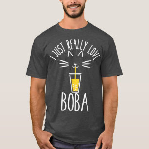 T-shirt J'Aime Vraiment Boba Chat Boire Du Thé De Bulle Wo
