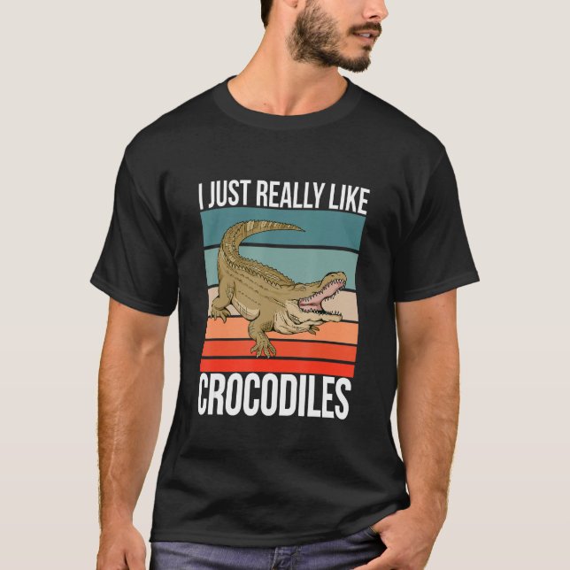 T-shirt J'Aime Vraiment Crocodiles Retro Croc Reptile (Devant)