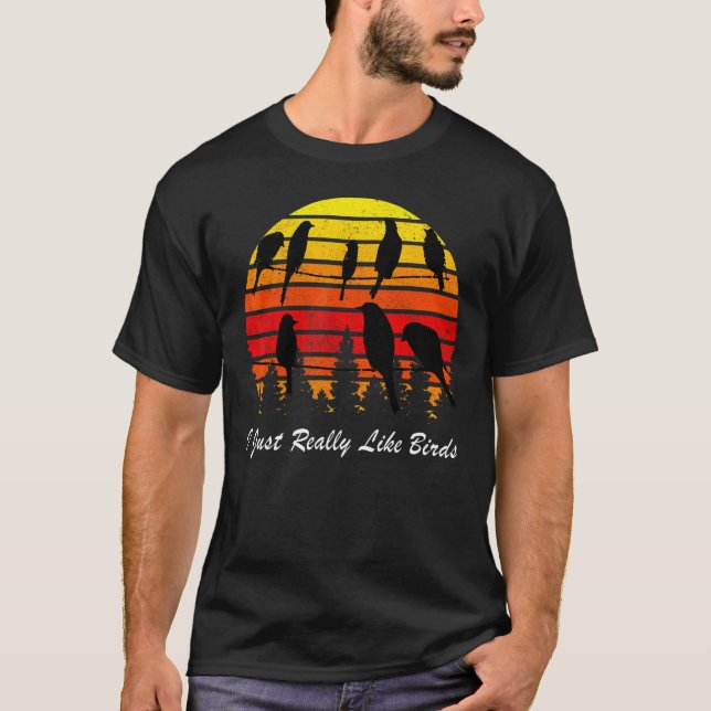T-shirt J'Aime Vraiment Les Oiseaux Mignons Coucher De Sol (Devant)