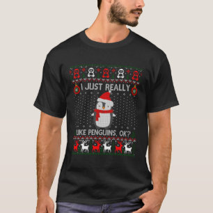 T-shirt J'Aime Vraiment Les Pingouins Ok Chaud Swea Noël