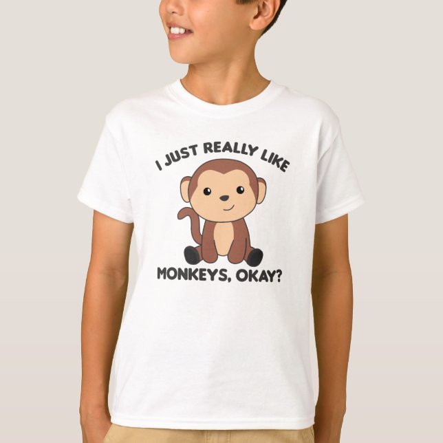 T-shirt J'Aime Vraiment Les Singes, Ok - Singe Doux (Devant)