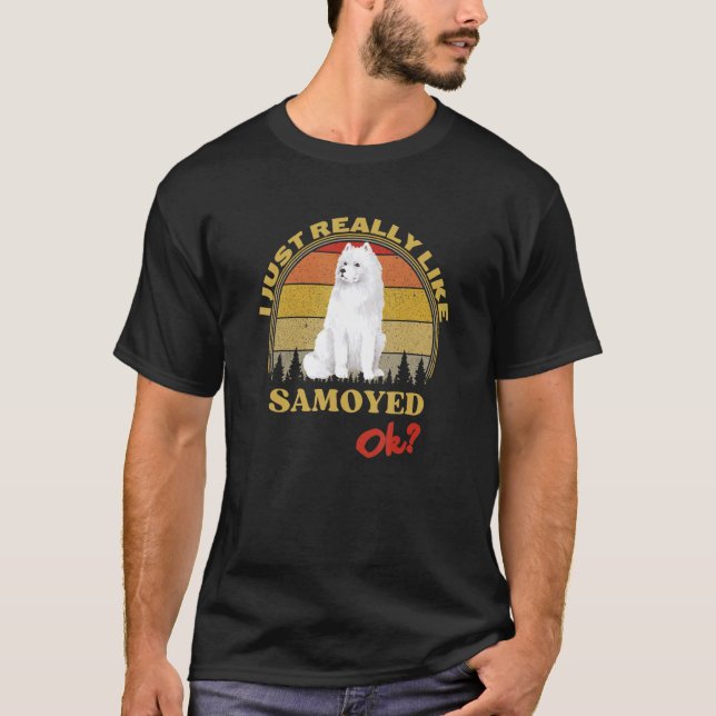 T-shirt J'Aime Vraiment Samoyed Ok Retro Sunset Chiens (Devant)