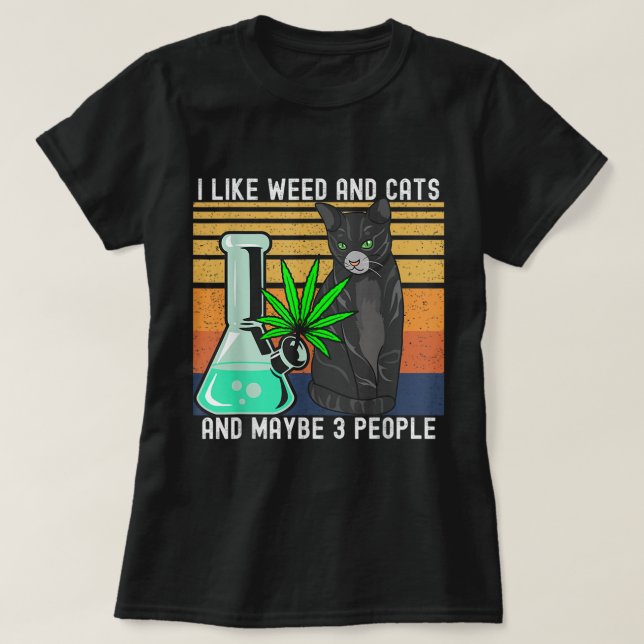 T-shirt J'Aime Weed Mon Chat Et Peut-Être 3 Personnes Rétr (Design devant)